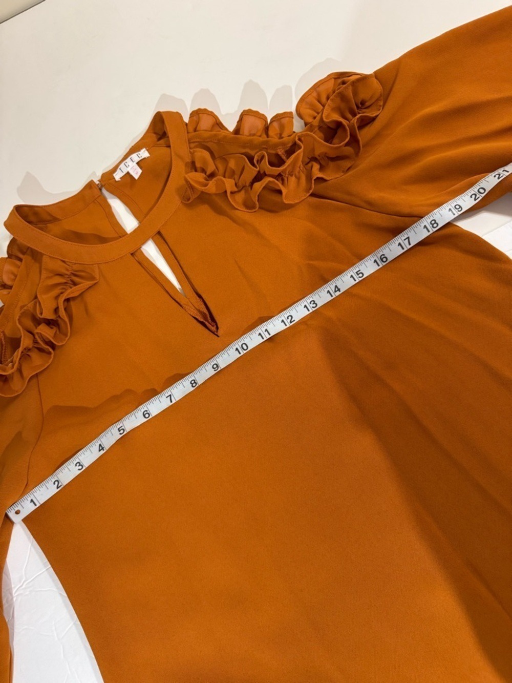 TCEC Ruffle Cold-Shoulder Dress in Burnt Orange Medium - Picture 5 of 9